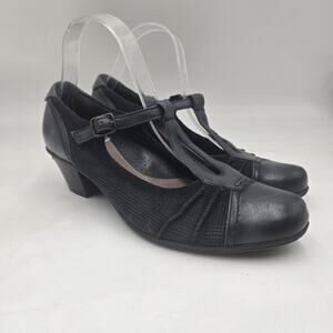 Earth Shoes Wanderlust Women's 9.5 T-Strap Mary Jane Heels Black Leather Retro